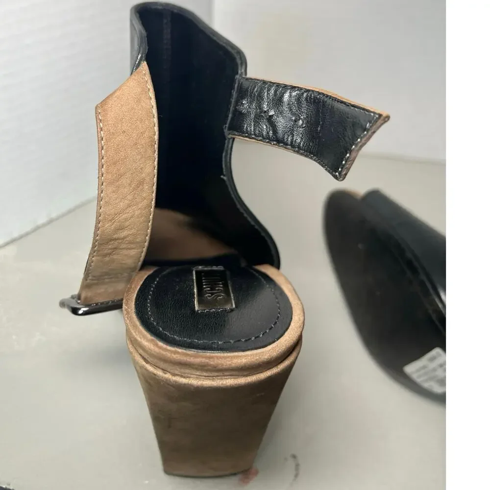 Schutz Quesadilha Yucca Slingback Heels Black Leather Block Heel Size 8.5